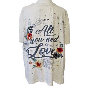 NEW Kyla Seo Comfort T-shirt, Small, White, 'All You Need is Love', Embroidery
